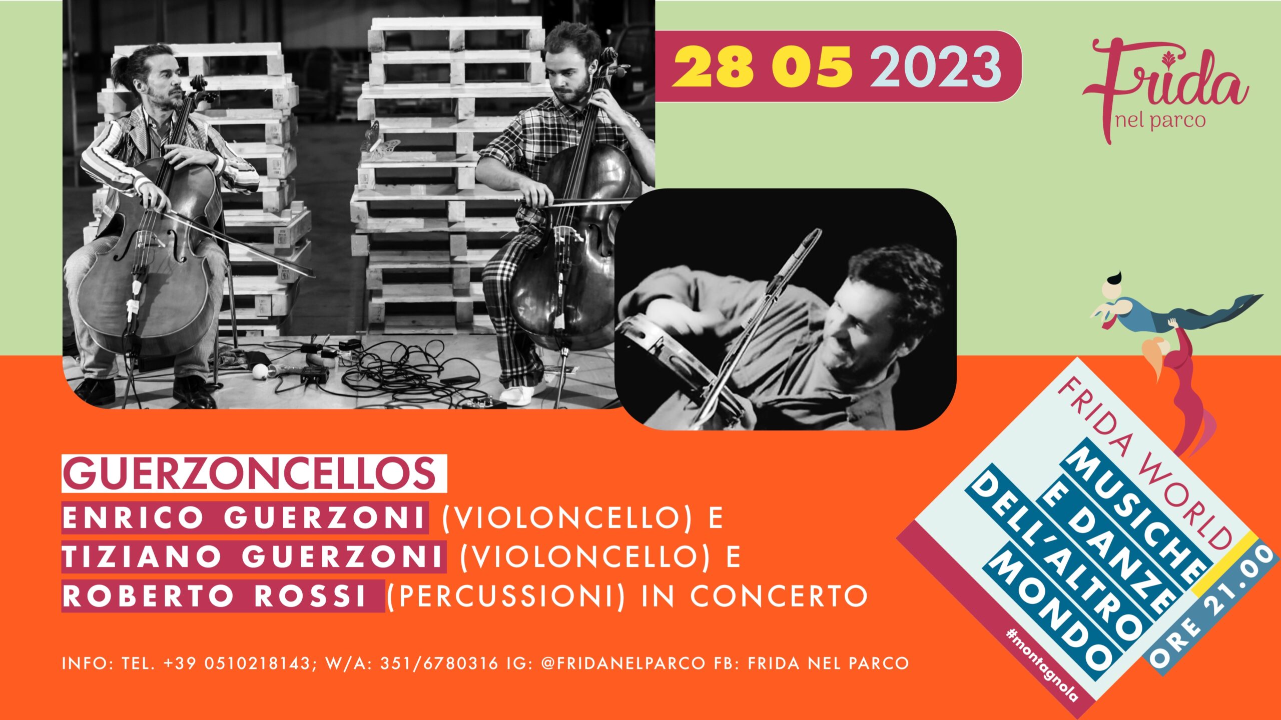 Guerzoncellos (Enrico Guerzoni, violoncello e Tiziano Guerzoni, violoncello) e Roberto Rossi (percussini) in concerto